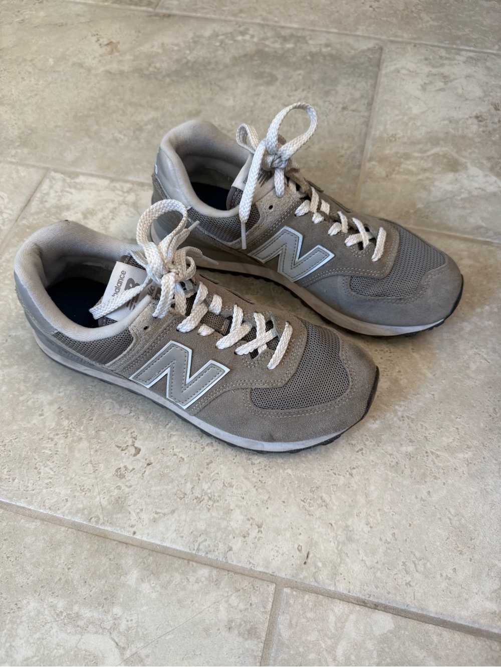 New Balance women’s 574 Gray Suede & beige Sneakers